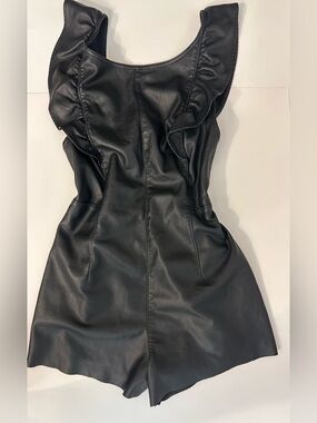 Free People ‘Simone’ Black vegan Leather Ruffle Strap Romper size S